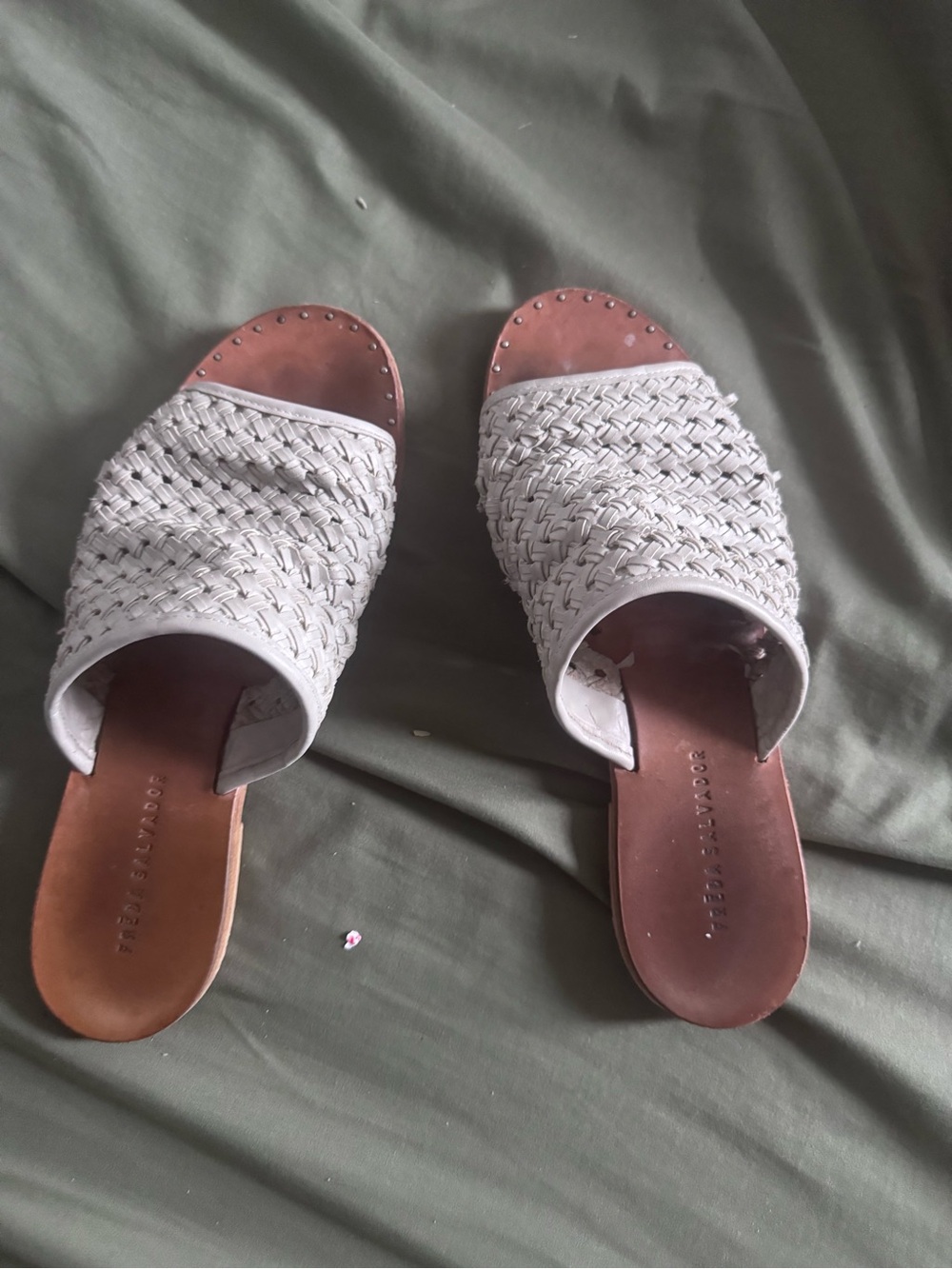 Freda Salvador Woven Slide Mules in Light Gray